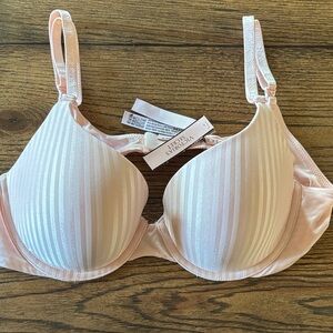 Victoria's Secret T Shirt Full Coverage Light Pink Striped Bra NWT